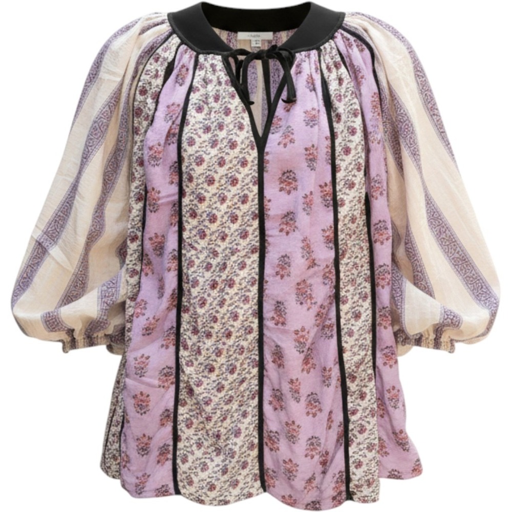 Rhode Resort Mixed Floral Puff Sleeve Boho Mini Dress/pockets PurpleWhite size M